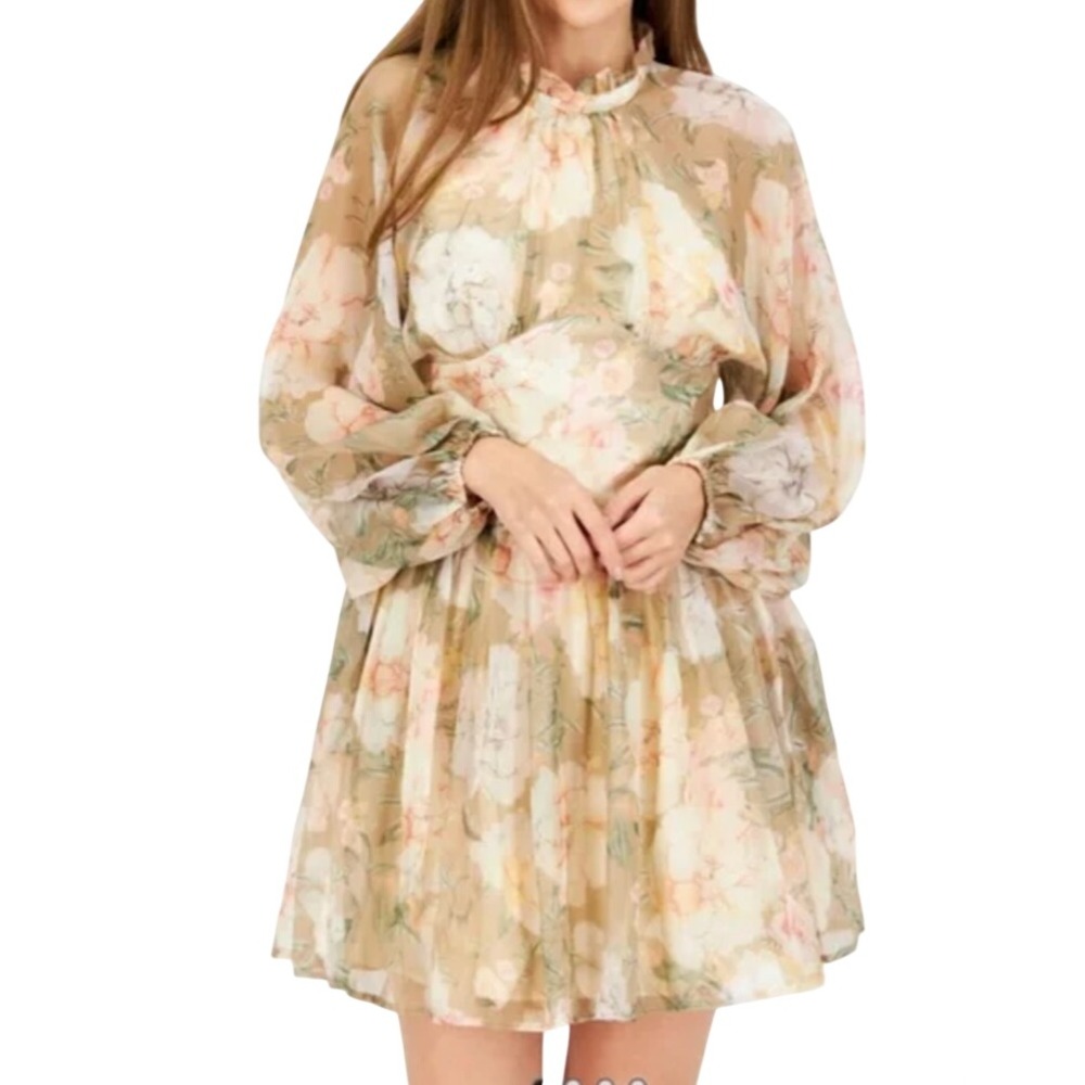 O.P.T OPT Anthropologie CHIFFON FLORAL MINI DRESS Smocked Open Back Cream XS